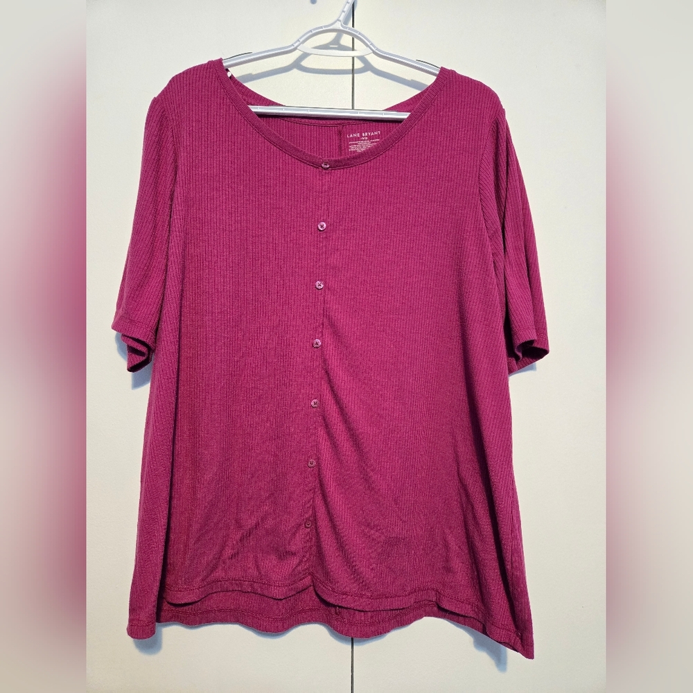 Lane Bryant Magenta Faux Button-Up‎ Top